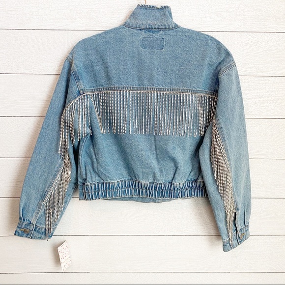 NWT Free People Comet Fringe Denim Bomber Jacket - Picture 8 of 9